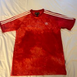 Adidas Red Short Sleeve Tee with Classic Stripes